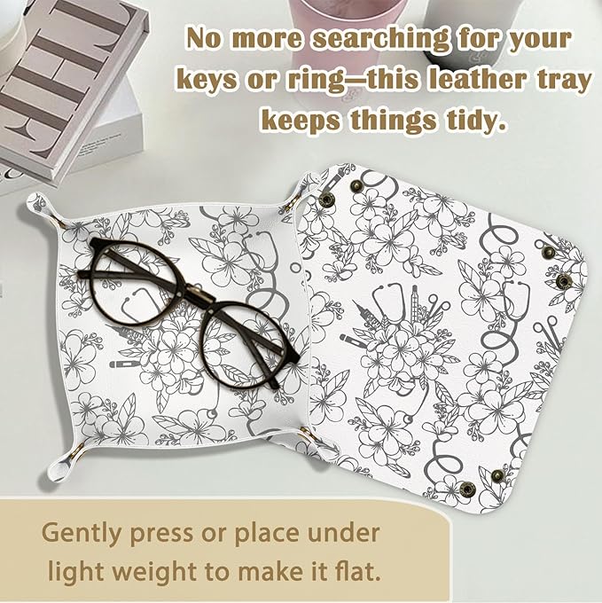Nurse Graduation Gifts,Nurse Gifts for Women,Nursing Student or Practitioner,PU Leather Catchall Tray Jewelry, Keys, Watch, and Accessories Organizer 7.87x7.87in