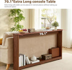 70" Extra Long Narrow Console Table, Fluted-Side Sofa Table with Open Shelf, Entryway/Hallway/Living Room Console – Walnut