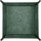 SITHON Valet Tray Desktop Storage Organizer – Premium PU Leather Catchall Bedside Vanity Tray Nightstand Caddy Holder for Keys, Phone, Wallet, Coin, Valentine's Day Gift, Dark Green