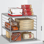 2 PACK Cabinet Organizer- Divided Compartment Holder for Foil and Plastic Wrap- Upgraded Pantry Organizers and Storage for Kitchen(Gray)