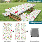 Picnic Table Cover with Bench Covers Elastic Edges, Colourful Wild Flower Rectangle Table Cover Patio Camping Essentials, Elastic Edge Windproof Fabric Outdoor Camping Garden Picnic Table Cloth