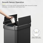 EKO Phantom-T 13.2 Gallon/ 50L Automatic Sensor Kitchen Trash Can, Slim Stainless Steel Touchless Garbage Bin with Soft-Close Dual Wing Lid for Home & Office, Matte Black