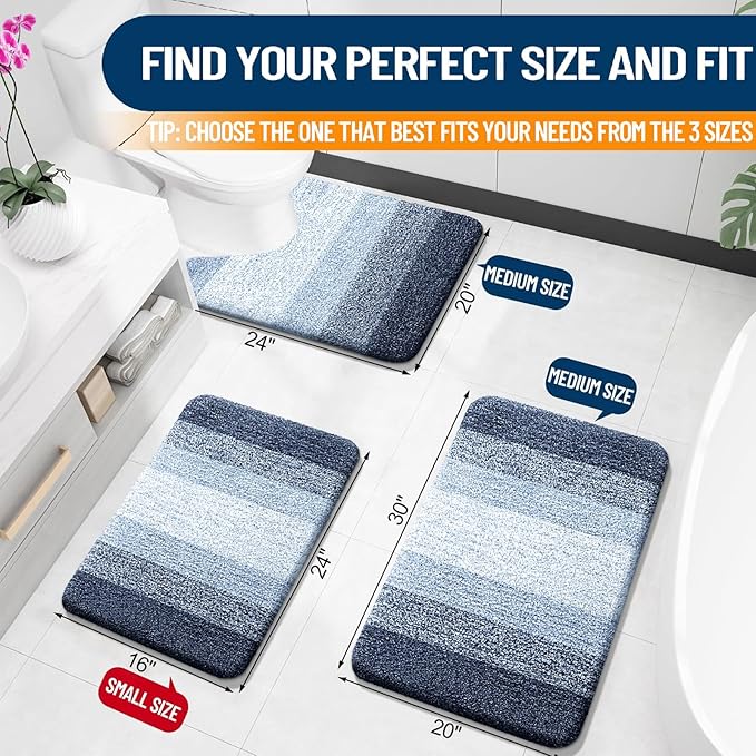 OLANLY Bathroom Rugs Mat 24x16, Extra Soft Absorbent Microfiber Bath Rugs, Rubber Backing, Quick Dry, Machine Washable Bath Mats for Bathroom Floor, Tub and Shower, Home Decor Accessories, Navy Blue