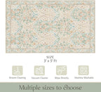 MUJOO 3x5 Rug Washable,Floral Area Rug for Bedroom Office Entryway Living Room Bedside,Small Throw Carpet Boho Non Slip Indoor Floor Neutral Vintage Ultra-Thin Light Green and Beige