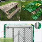 Picnic Table Cover with Bench Covers Camping Essentials Waterproof Windproof Camping Tablecloth with Drawstring Bag, Fitted Rectangle Tables and Seats, 72in, Dark Green