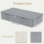 Underbed Storage Bin, Foldable Under Bed Flat Baskets Organizer, Container boxes with Lid for Organizing Clothes, Sheets, Blankets, Comforter, 31.4x15.7x5.9in, Grey, 2 Pack