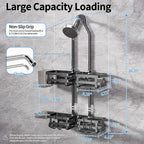 GAOKASE Aluminum Shower Caddy Hanging, Never Rust Shower Organizer- 4 Levels with adjustable Height 10 Hooks for Razor/Sponge - Rack with Soap Basket (Black-1)