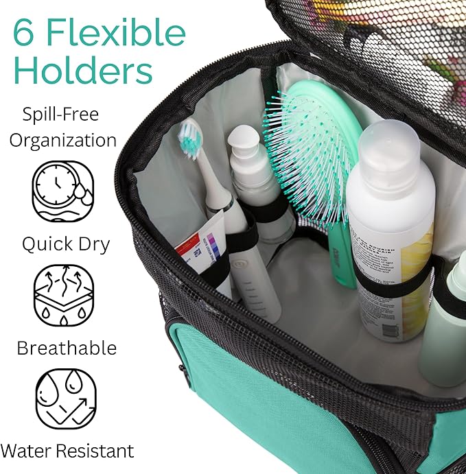 Original Shower Caddy For College Dorms- Travel Shower Caddy - Dorm Organizer Bag - Large Capacity, Quick Dry and Water Resistant with Metal Hook - Portable and Foldable Bag for Gym and Travel (Aqua)