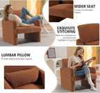Gaussen Sherpa Accent Chair Mid Century Modern Living Room Chairs with Pillow Fluffy Single Sofa Chair Upholstered Arm Chair Oversized Reading Chair Comfy Chair for Bedroom/Office/Cafe (Autumn)