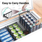 MSERCUOR Freezer Organizer Bins, 2 Pack Stackable Deep Chest Freezer Organizer Bins, Foldable Freezer Baskets with Handles, Black Freezer Storage Organizer Baskets for 5/ 7 Cu.FT Sort Frozen Meats