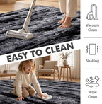 4x6 Ft Shag Rugs for Bedroom Living Room, Tie-Dyed Ultra Soft Fluffy Furry Area Rugs for Indoor Floor, Aesthetic Carpet for Kids Home Decor (Black)