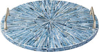 PEMAR Mother of Pearl Decorative Tray, 13" Round Versatile Display and Serving Tray with Gold Handles, Vanity/Perfume/Trinket Catchall for Dresser, Bathroom, Vanity Table (Blue Starburst)