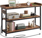 IRONCK Console Table, Sofa Table with Power Outlet, Farmhouse Hallway Table for Entryway, Living Room, Height Adjustable, Easy Assembly, Rustic Brown, 43"