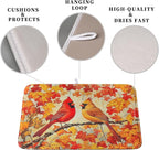 Fall Dish Drying Mats for Kitchen Counter Maple Leaf Cardinal Birds Dish Draining Mat 18x24 Inch Autumn Thanksgiving Dish Rack Mat Microfiber Absorbent Dish Drainer Pad