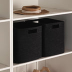 UBBCARE Set of 4 Storage Bins - 11 X 10.5 X 10.5 in, Cotton Rope Bins for Shelves, Toys, Books, Cube Storage with Handles, Woven Black Basket for Organizing