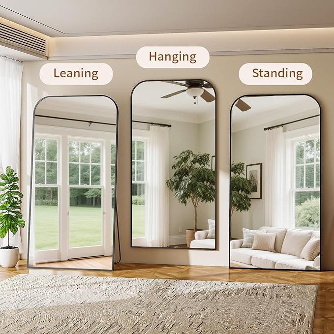 Full Length Mirror 81"x41" Arched Floor Standing Large Mirrors Full Body Mirror with Stand - with Aluminum Frame for Bedroom Living Room, Black