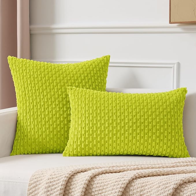 Kevin Textile 12x20 Inch Pillow Cover 1 Pack Boho Christmas Decorative Soft Striped Corduroy Lumbar Farmhouse Accent Rectangle Cushion Case for Living Room Couch Sofa Bed, Christmas Green
