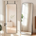 NARCISSUS 57x20 Mirror Door Hanging Full Length Body with Floor Stand or Wall Mounted Metal Aluminum Frame Tempered Glass Rectangle Mirrors for Bedroom Dressing Living Room Bathroom 57 inch Black