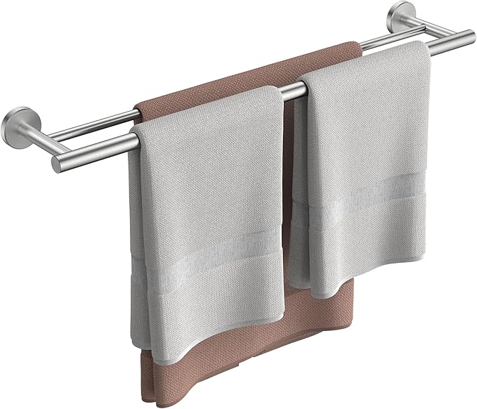 FORIOUS Double Towel Bar, 24 Inch Double Towel Racks for Bathroom, Heavy Duty SUS304 Stainless Steel Towel Bar Brushed Nickel, Includes Wall Mounting Hardware, Brushed Nickel