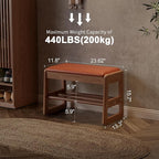 AQIMUELE Shoe Rack Bench,2 Tiers Shoe Bench with Storage with Flip-Top,Wood Shoe Rack for Entryway,Hallway（Orange Upholstered Seat,11.8" D x 23.62" W x 15.7" H）