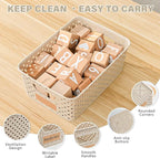 12 Pack Plastic Storage Baskets for Organizing, Storage Baskets for Shelves with Handles, Small Storage Bins with Labels, Organizer Baskets for Cabinet,Closet, Office,Natural