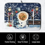 Winter Snowman Dish Drying Mat for Kitchen Counter 16x18, Xmas Snowflakes Dish Drainer Mat Snowy Night Drying Kitchen Mats Cardinal Birld Dish Pad Absorbent Reversible Coffee Mats for Dishes