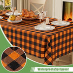 Smiry 3 Pack Gingham Disposable Table Cloth, 54 x 108 Inch Waterproof Plastic Tablecloth, Rectangle Black and Orange Checkered Table Covers for Picnic, Birthday, Party