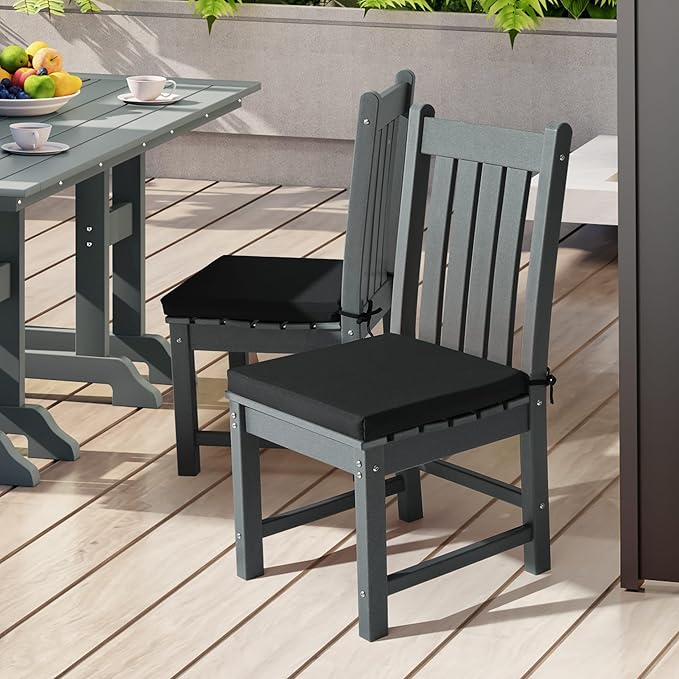 WestinTrends Solace Outdoor Patio Kitchen Dining Chair Square Seat Cushions Set of 4, 19 x 17, Black