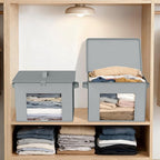 Zilink Fabric Storage Bins with Lid 4-Pack Stackable Closet Storage Bins Sweater Organizer with Zipper & Clear Window Closet Organizers and Storage Box for Home, Bedroom (Light Grey,17" x 12" x 12")