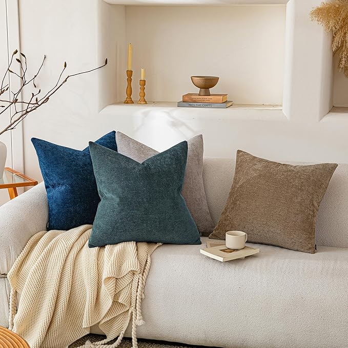 a moment Pack of 2 Decorative Chenille Throw Pillow Covers with Twill Cushion Covers for Sofa Living Room Couch Bed 20x20 Inch Dark Teal