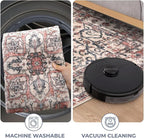 KOZYFLY Boho Area Rug 5x7 Ft Thin Washable Rugs for Living Room Faux Wool Throw Carpet Printed Non Slip Rug for Entryway Bedroom Dining Room Living Space, Terracotta/Beige
