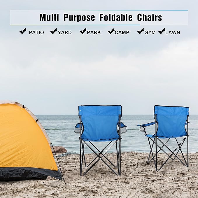 HaSteeL Foldable Camping Chair Set of 2, Folding Camp Chairs & Carrying Bags for Adults, Portable for Lawn, Outdoors, Fishing, Hiking, Travel, Picnic, Beach, Oversized & Supports 275lbs (Blue)