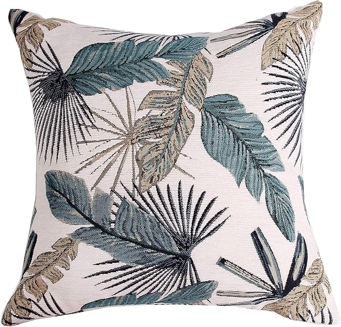 Yeiotsy Party Decoration, Tropical Leaf Throw Pillow Cover for Sofa Decorative Pillow Case Jacquard Chenille (Teal, 18 x 18 Inches)