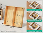 Bamboo Kitchen Drawer Organizer Boxes – 12" x 6" Stackable Wood Silverware Utensil Tray for Drawers Bins, Cutlery & Flatware Storage – Wooden Organizers Set of 2 for Junk Drawer, Bathroom, RV
