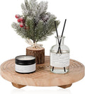 Round Decorative Tray Farmhouse Bathroom Decor Wood Riser Kitchen Countertop Organizer for Perfume, Candle, Plant, 9 inch Burlywood