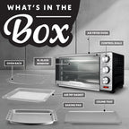 Gourmia Air Fryer Toaster Combo - 6-in-1 Multi-function Countertop Oven Adjustable Temperature & Timer, Fry Basket, Baking Pan, Oven Rack & Pullout Crumb Tray, Stainless Steel