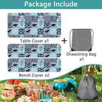 Picnic Table Cover with Bench Covers, Camping Essentials, Rustic Cabin Deer Bear Stripes Waterproof Windproof Patio Table Cover, Fitted Tablecloth Cover with Elastic Edge for Outdoor 3 PCS 30x60 Inch