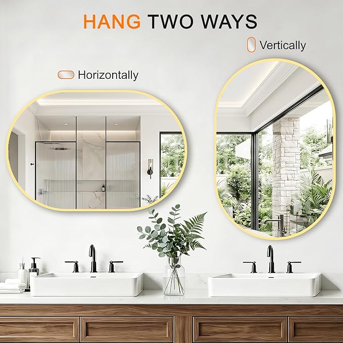 TRAHOME Oval Bathroom Mirror, 2 Pack 20"x30" Gold Vanity Mirror for Over Sink, Bedroom, Living Room, Entryway, Modern Mounted Metal Frame Wall Mirror