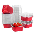 50 Pcs Mini Square Baking Cups with Lids,5oz Aluminum Foil Mini Cake Pans with Lids,Disposable Ramekins Cake Pans,150ml Dessert Cups Cupcake Pans for Wedding Birthday Party,Cowprint