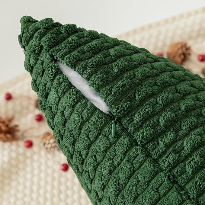 Kevin Textile 14x36 Inch Long Lumbar 1 Pack Boho Christmas Decorative Throw Pillow Cover Soft Striped Corduroy Rectangle Cushion Case Farmhouse Color Accent for Living Room Couch Sofa Bed, Dark Green