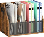 CHOEZON Wooden Desktop File Organizer with Removable Dividers, Mesh Front Panel for Paper, Mail, Magazine, Home Office Desk Storage, Easy Assembly, Rustic Brown MWJ06FG