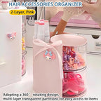 Azurphoric Hair Accessories Organizer with Hair Brush Holder, Rotatable Makeup Brush Holder for Necklaces, Earring, Bracelet, Ring, Makeup Brushes, Hair Clip and Hair Accessories (Pink, 2-Layer)