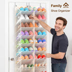 UVIAHOMI 20-30 Pairs Over the Door Shoe Organizer, Breathable Pocket Hanging Shoe Storage for Closet, 10-Tier Door Shoes Rack, Handing Shoes Holder Fit All the Family's Sneakers, Boots, Heels, Beige