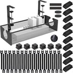 Under Desk Cable Management Tray, No Drill Steel Cord Organizer Kit with 52Pcs Different Essential Accessories for Home Office Standing Desk (13.4inch, Black)