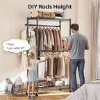 HOKEEPER Clothes Racks 400 LBS Heavy Duty Clothing Racks for Hanging Clothes Adjustable Coat Rack with Wheels & Hooks Freestanding Wire Garment Rack Portable Closet Wardrobe 74.8''H*38.2" W