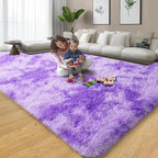 qulint 9x12 Rug for Living Room, Soft Shag Large Area Rug for Bedroom Shaggy Fluffy Nursery Carpet, Plush Fuzzy Alfombra for Boy and Girl Dorm Playroom Home Decor (9ft x 12ft, Tie-Dyed Purple)