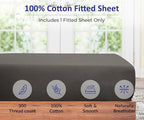 ROYALE LINENS 300 Thread Count 100% Long Staple Combed Cotton Fitted Sheet Full - Super Soft Deep Pocket Bottom Sheet - Fitted Sheets Only - Elastic Sheets (Full, Grey)