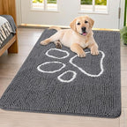 Smiry Dog Door Mat for Muddy Paws, Absorbent Dirt Trapper Non Slip Quick Dry Washable Chenille Mat for Mud Dogs, Entry Rug for Indoor and Outdoor (40x32 Inches, Dark Grey and White)