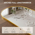 Full Length Mirror, 58"x18" Arched Floor Mirror Freestanding, Floor Standing Full Body Mirror with Stand for Bedroom, Hanging Mounted for Living Room Cloakroom, Gold