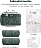 BOYATU Travel Makeup Bags Cosmetic Organizer Bag: 3 Pcs Set Large Capacity Floral Make up Bag with Compartments - Waterproof Leather Toiletry Bags with Handle for Women (18-Green)